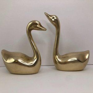2 Vintage Boho Brass Swan Figures Paperweights